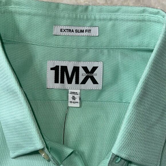 EXPRESS XL Mint Green Slim Fit Textured Cotton Men’s Long Sleeve Dress Shirt - Picture 9 of 11